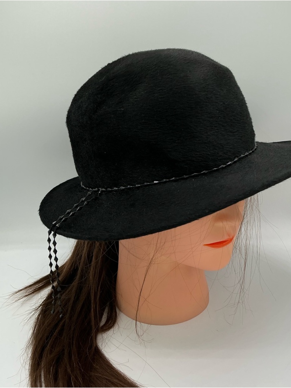 Adolfo II Vintage Black Chained Band Fedora Hat